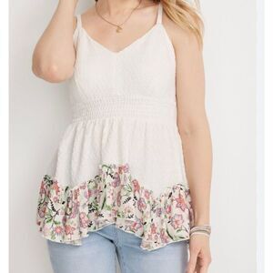 Maurices Women’s Floral Hem Smocked V Neck Peplum Camisole Tank Top Size M NWT